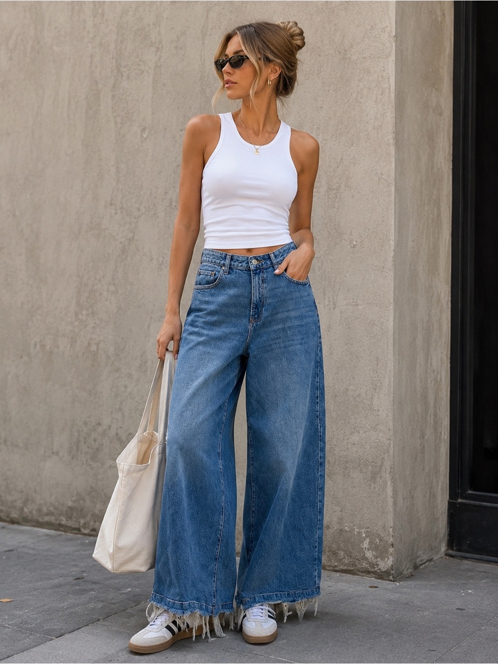 Forever 21 Recover Baggy Frayed Hem Medium Wash Blue Women's Jeans Size 29”